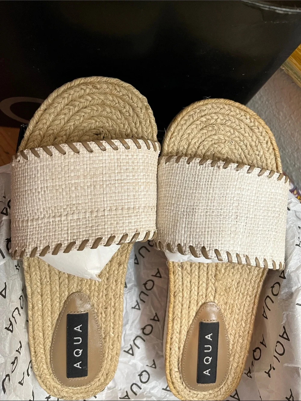 NEW Aqua Rafia Espadrille Slide Womens size US 6.5